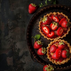 Wall Mural - Fresh homemade strawberries tarts with copy space. Rhubarb pie day. Delicious food