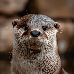 Poster - close-up portrait of a curious otter