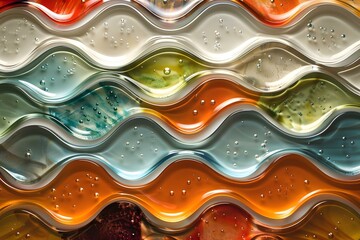 Wall Mural - Abstract Glass Art with Multicolored Waves and Bubbles