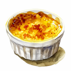 Sticker - A decadent golden-hued crème brûlée, simple watercolor illustration isolated on a white background 