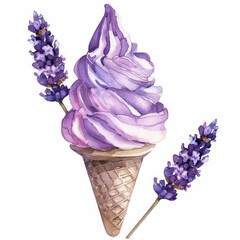 Poster - A delicate pale-lavender lavender honey gelato, simple watercolor illustration isolated on a white background 