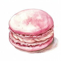 Sticker - A delightful pastel-pink rose macaron, simple watercolor illustration isolated on a white background 