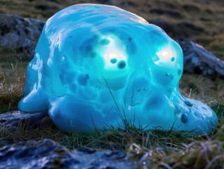 Poster - Vibrant blue jellyfish on grass