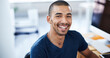 © ArcursPI/peopleimages.com - Career, office and portrait of business black man for startup career, job opportunity and working. Professional, creative company and person at desk with confidence, pride and smile for design agency