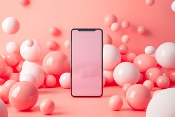 Sticker - Modern Smartphone in Vibrant Pink Sphere Background