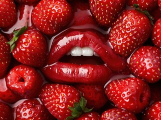 Wall Mural - Delicious red strawberries with luscious lips