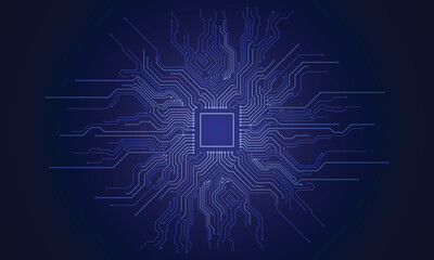 Abstract technology chip processor background circuit board and html code,3D illustration blue technology background vector.