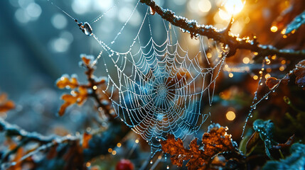spider web with dew drops