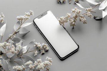 Sticker - Smartphone with Flowers on a Minimalist Background