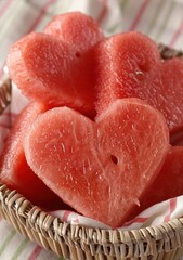 Wall Mural - heart-shaped watermelon slices in wicker basket