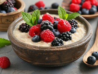 Wall Mural - Healthy breakfast bowl with fresh berries