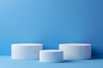 Wall Mural - Minimalistic Cylindrical Podiums on Blue Background