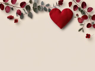 Poster - red heart and floral arrangement on neutral background