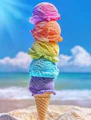 Wall Mural - colorful ice cream scoop stack on beach
