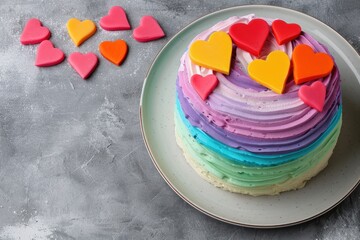 Wall Mural - colorful heart-shaped cake with decorative frosting