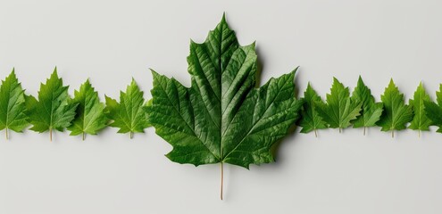 Poster - green maple leaves on a light background