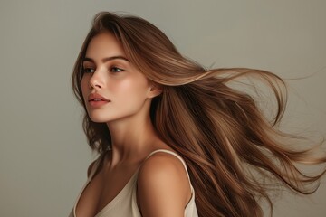 Sticker - Elegant Brazilian model with windswept hair in a studio setting