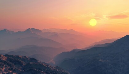 Wall Mural - Breathtaking high quality photo capturing a sunny day sunset behind majestic mountains