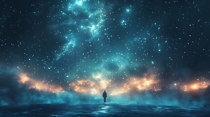 Wall Mural - A beautiful night sky scene with stars sparkling over a dark gradient background. The gradient transitions from midnight blue to black, with sparkling stars scattered across the sky
