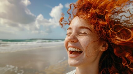 Poster - The joyful redhead at beach