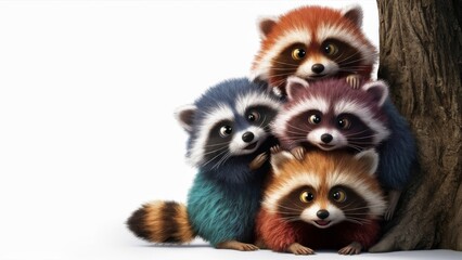 Poster - A group of raccoons are sitting around a tree, AI