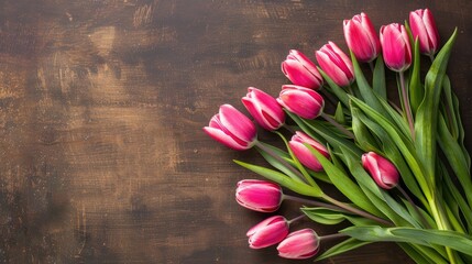 Wall Mural - Bouquet of pink tulip flowers with space for text creating a floral backdrop