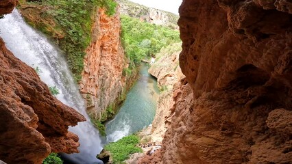 Wall Mural - Interior of the Iris Grotto at the Cola de Caballo Waterfall in the Monasterio de Piedra Natural Park, Aragon