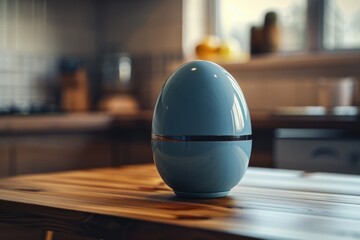Poster - A single blue egg sits atop a wooden table, ready for use or display