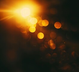 Wall Mural - Blurry light in the dark, lens flare, orange and brown color gradient 