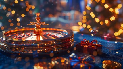 Festive Casino Roulette Wheel with Christmas Decorations