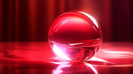 Wall Mural - Red Glass Sphere with Luminescent Glow on Reflective Surface