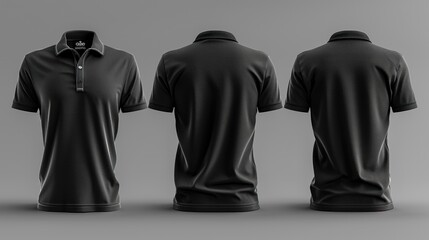 Wall Mural - Black Polo Shirt Mockup - Front, Back, and Side Views