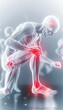 © PrusarooYakk - 3D rendered image of a human figure highlighting joint pain areas in red, symbolizing arthritis or joint injury.