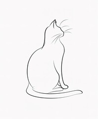 A minimalistic cat outline drawing created with one continuous line. The design focuses on the cat's profile with minimal lines on a white background, reflecting a modern and simplistic style