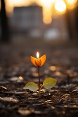 Sticker - a small orange flower with a lit candle in the middle of the ground