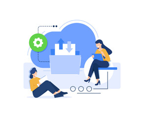 Poster - Cloud-based computing abstract concept,Cloud engineering, storage and collaboration, hosted data storage, database security