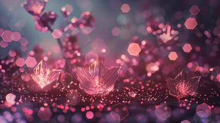 A close up of three pink flowers with a blurry background