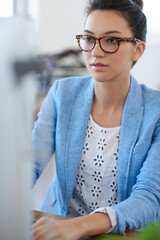 Aufkleber - Creative, business or woman on computer for solution, problem solving or online firewall. Startup technician, programming upgrade or web developer typing for troubleshooting or information technology