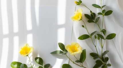 Wall Mural - A white background with a yellow flower arrangement