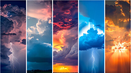 Poster - Striking collage of thunderstorm clouds and sunset skies, showcasing nature's awe-inspiring beauty