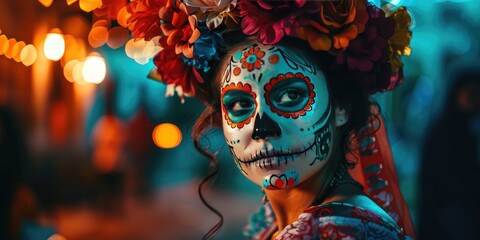 a image of a woman with a sugar skull make up