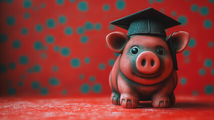 Wall Mural - a piggy bank with a graduation cap and tassel on top, symbolizing education and success.