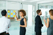 © peopleimages.com - Office, collaboration and sticky notes for presentation, planning and erp with discussion for report. Men, women and team for small business, teamwork and brainstorming for partnership or b2b project