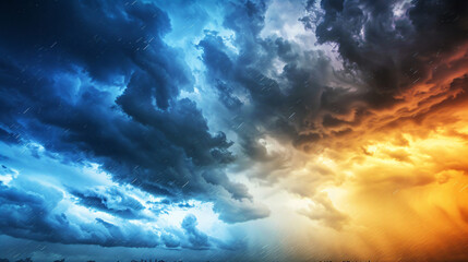 Aufkleber - Vivid contrast between storm clouds and sunrays piercing through during a rainfall