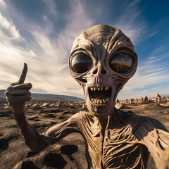 Poster - Alien tourist taking a selfie on Earth 