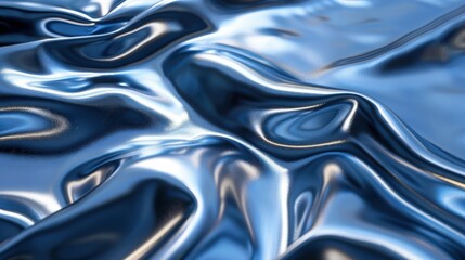 Poster - A close-up photograph of a blue fabric with a glossy, shiny finish draped and crumpled, showing its texture and reflective surface