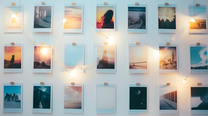 Wall Mural - collage of polaroid photos on white wall