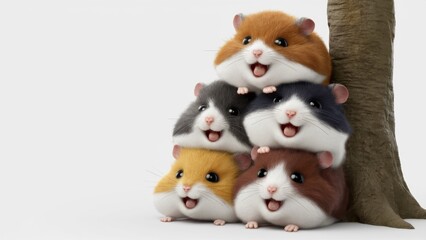 Canvas Print - A group of four hamsters are sitting on top of each other, AI