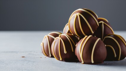 Sticker - A pile of chocolate covered balls sitting on top of a table, AI