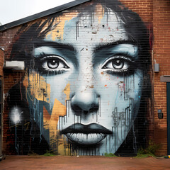 Wall Mural - Street art on a brick wall in a gritty urban environment